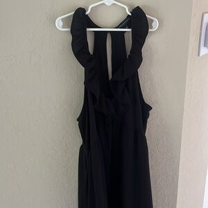 Gibson Black Halter Maxi Dress with Ruffled Collar